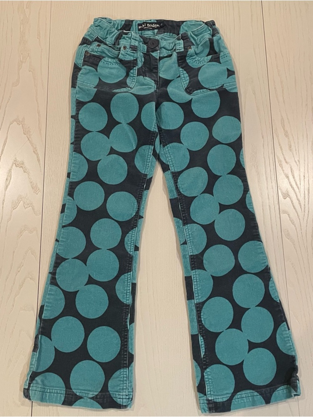 Mini Boden Polka Dot Corduroy Pants (Teal Navy) 11Y